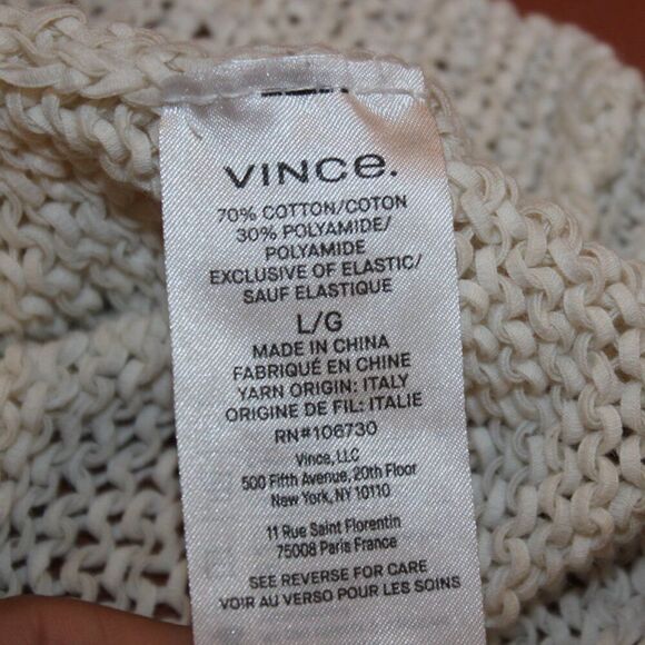 Vince Cream  Cotton Blend Crew Neck Cable Knit Sweater Women's Size L - Picture 7 of 9